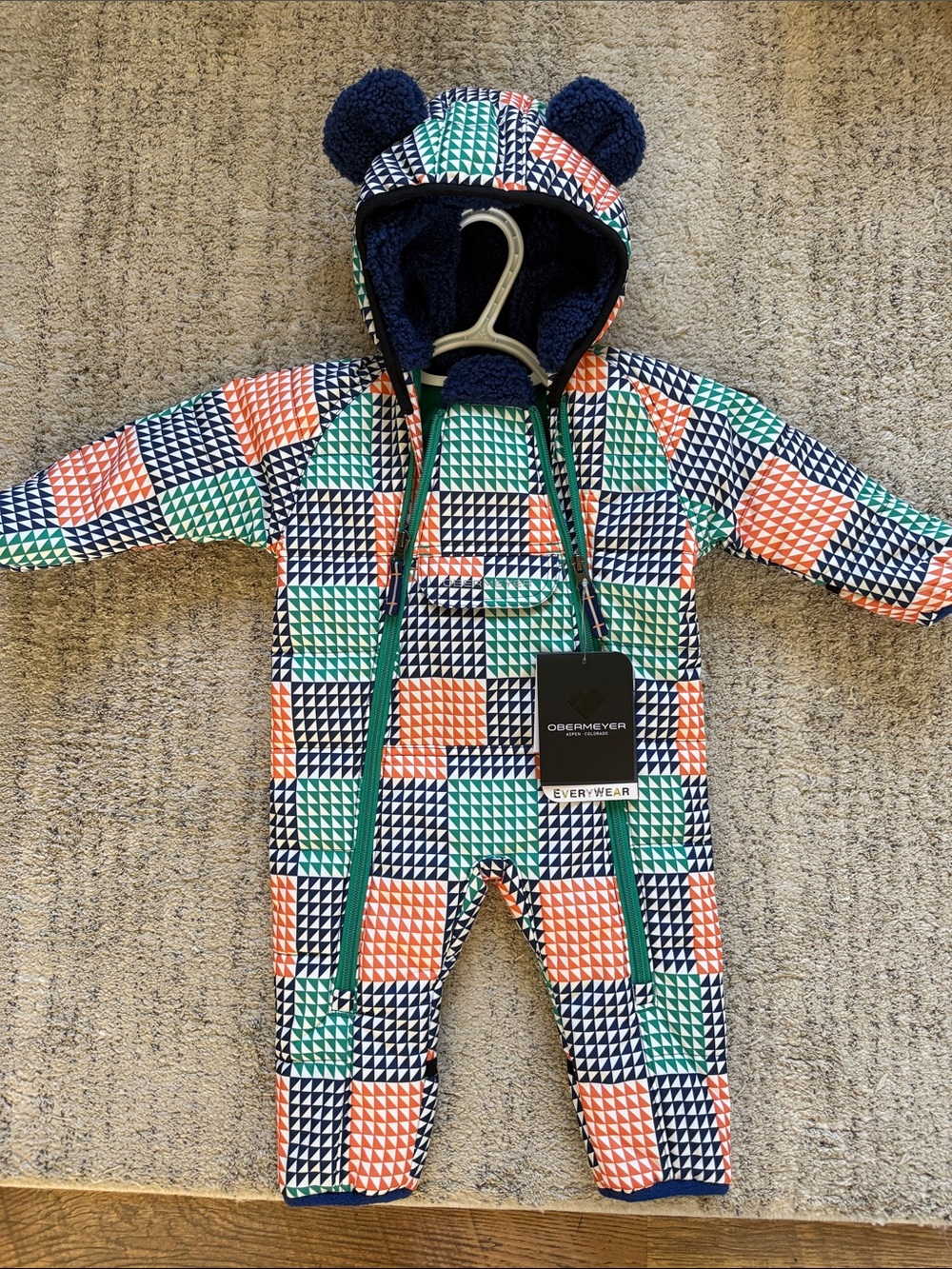 Obermeyer Infant Geometric Print Snowsuit in Navy, Green & Orange